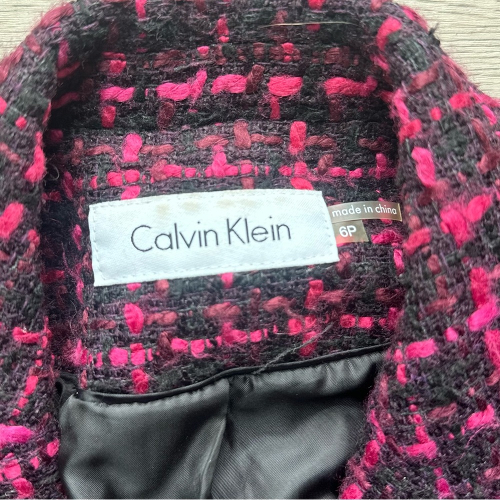 Calvin Klein Tweed Blazer Pink Black Cropped Jacket Size 6P Petite - Picture 3 of 8